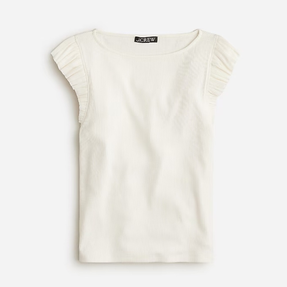 Ivory Ruffle Sleeve Ribbed Top